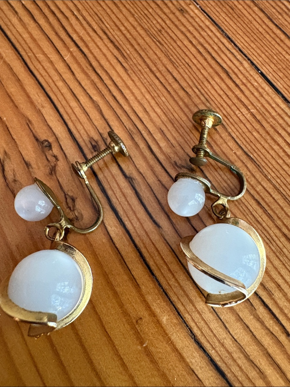Gold-Tone screw-On Earrings with White Orb Drops